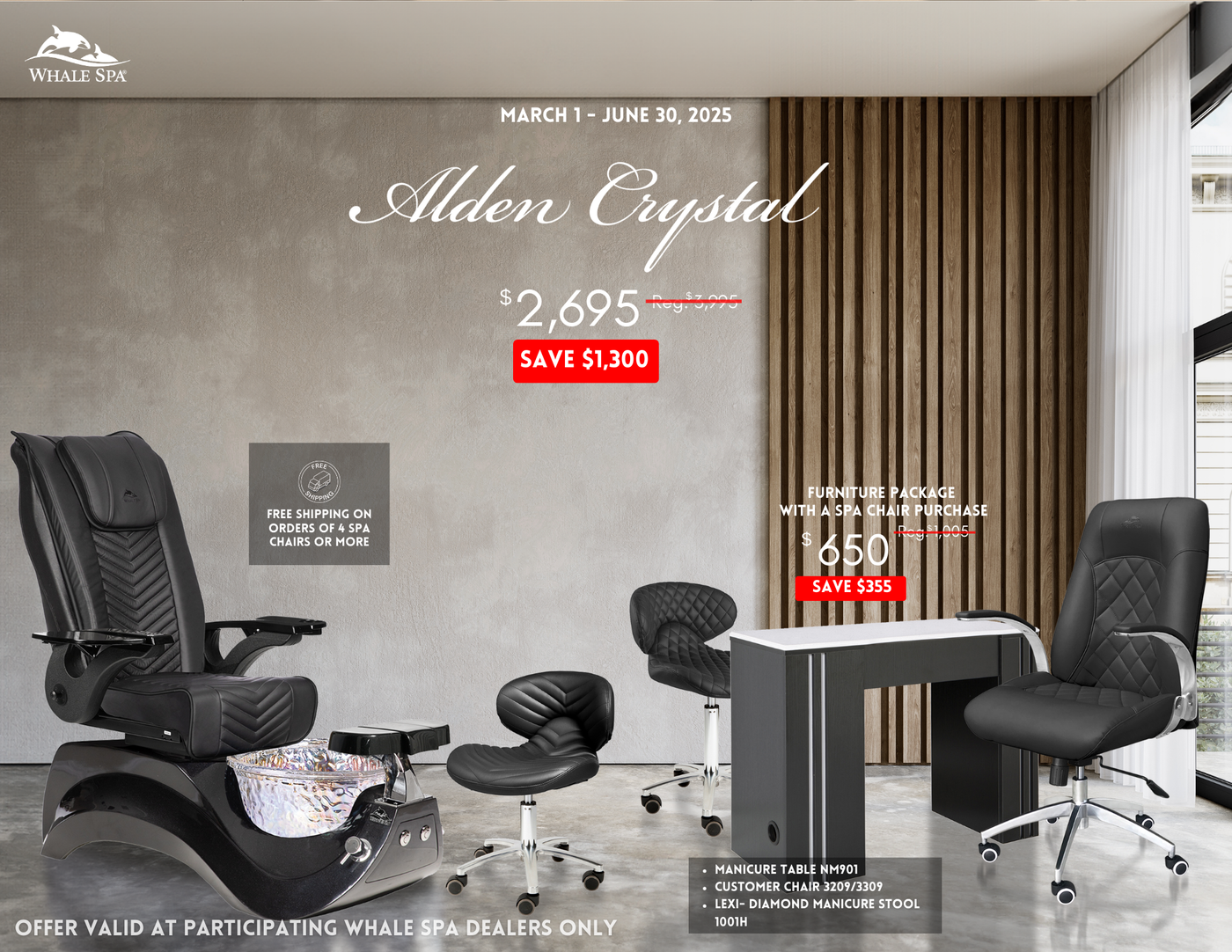 Alden Crystal Pedicure Chair Package Deal
